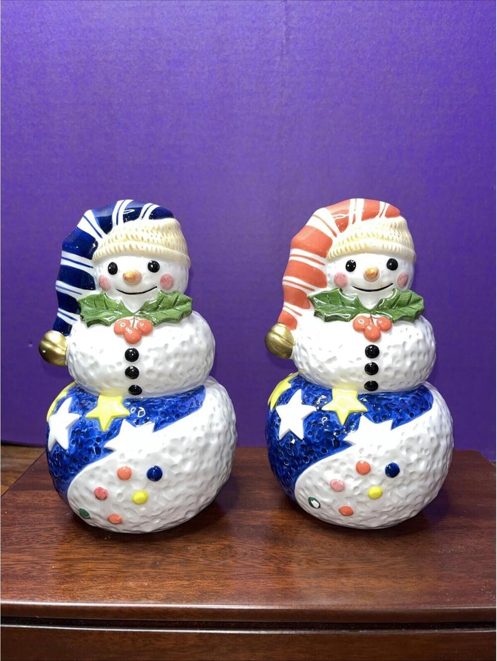 Epoch By Noritake Snowman Salt & Pepper Large Shakers Hand Painted